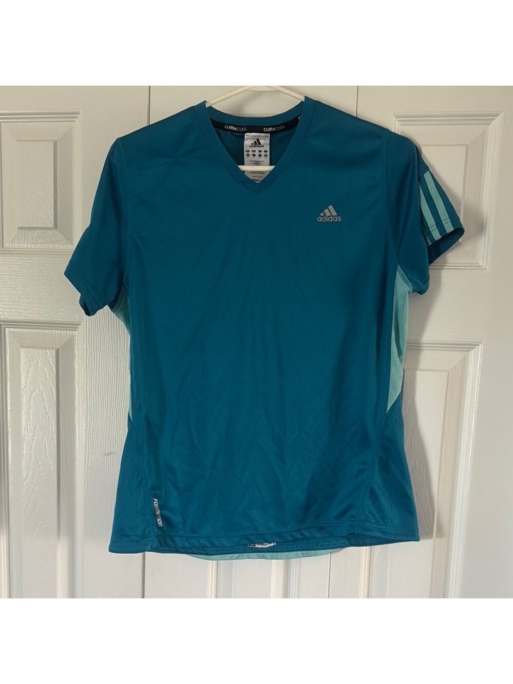 Adidas Teal V-Neck Sports Tee